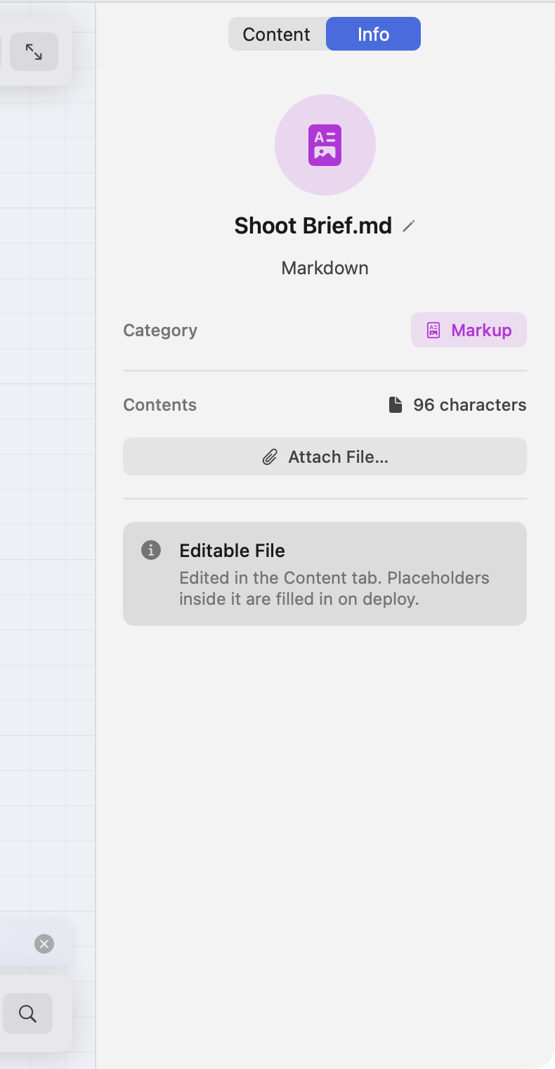 The Info panel for a file, showing its category, contents, source location and an Update from Source button