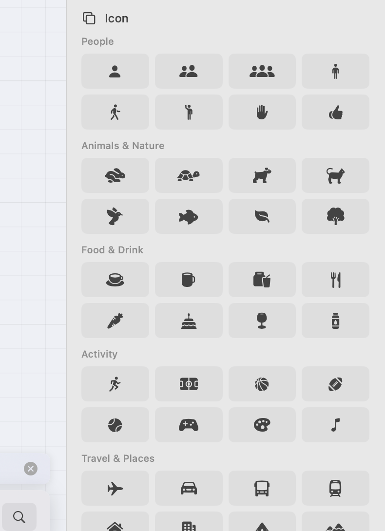 The folder icon picker showing SF Symbols grouped into eight categories