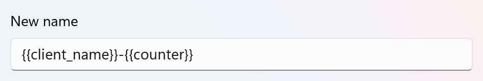 The name pattern field of a rename rule, with its help text below